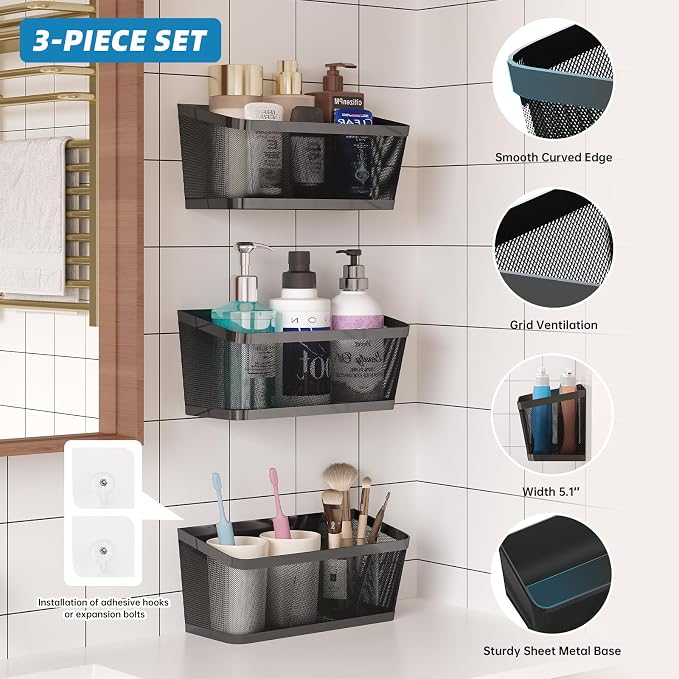 3 Pack Hanging Wall Storage Baskets, Heavy Duty Metal Wire Baskets - Image 3