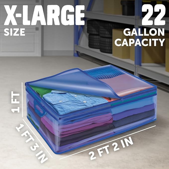 Ziploc Flexible Totes, X-Large Size, 22 Gallon, 2 Count Organizing Tote with Zipper and Built‑In Handles, Flexible & Stackable Clothing and Home Storage Bag - Image 2