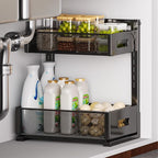 Under Sink Organizer for Bathroom & Kitchen, Under Cabinet Storage Shelf, Bathroom Cabinet Organizer Vanity Drawer Pantry Organization, Multi-Purpose Under Sink Slide Out Storage Shelf by petiza