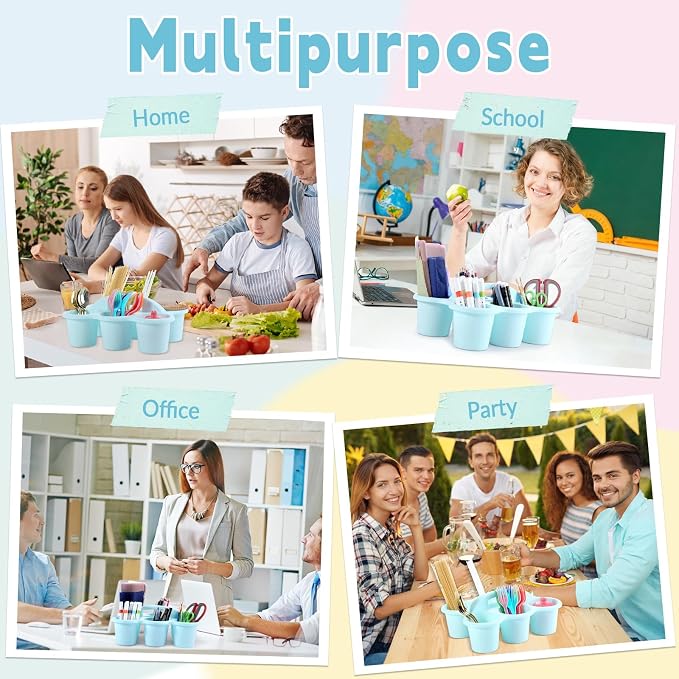 6 Pack Classroom Caddy Organizer with Handle, 6 Compartments, Light Blue - Image 7
