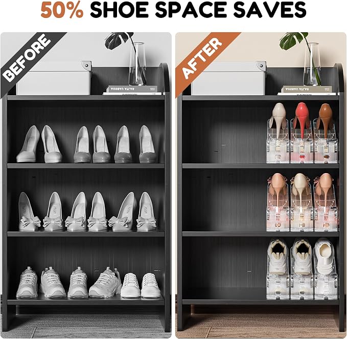 Neprock Shoe Stacker, Shoe Slot Organizer for Closet, Shoe Storage Rack | 20 Pack, Clear, 50% Space Saver, 3 Adjustable Height, Tool-Free Assembly, 30% Thicker, Superior Load Bearing - Image 3