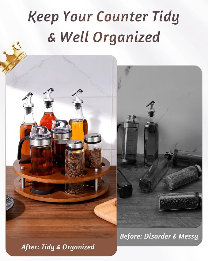 Rotating Wood Tumbler Organizer, 30 oz 40 oz Spinning Turnable Tumblers Holder, 360° Rotatable 7 Large Cups Bottle Tumbler Storage Display Stand, Rotate Syrup Organizer for Cabinet Countertop - Image 6