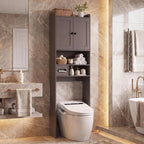 Over the Toilet Storage Cabinet, Tall Slim Bathroom Organizer with Doors, Adjustable Shelves & Built-in Toilet Paper Holder, Space-Saving Above Toilet Cabinet for Small Bathrooms (Espresso) - Image 5