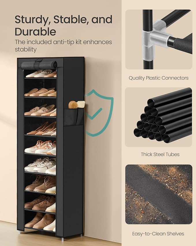 SONGMICS 10-Tier Shoe Rack with Cover, Shoe Storage Cabinet for 20 Pairs - Image 5