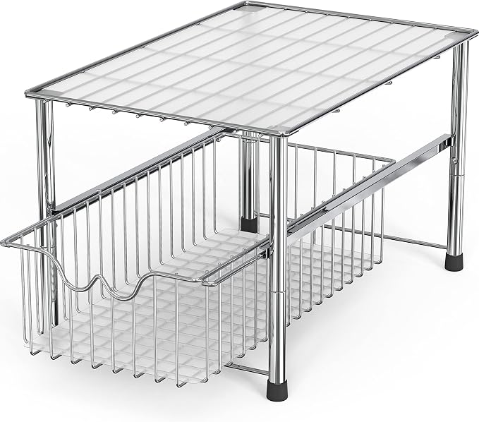 Deco Brothers Stackable Under Sink Organizer with Sliding Basket, Chrome - Image 3
