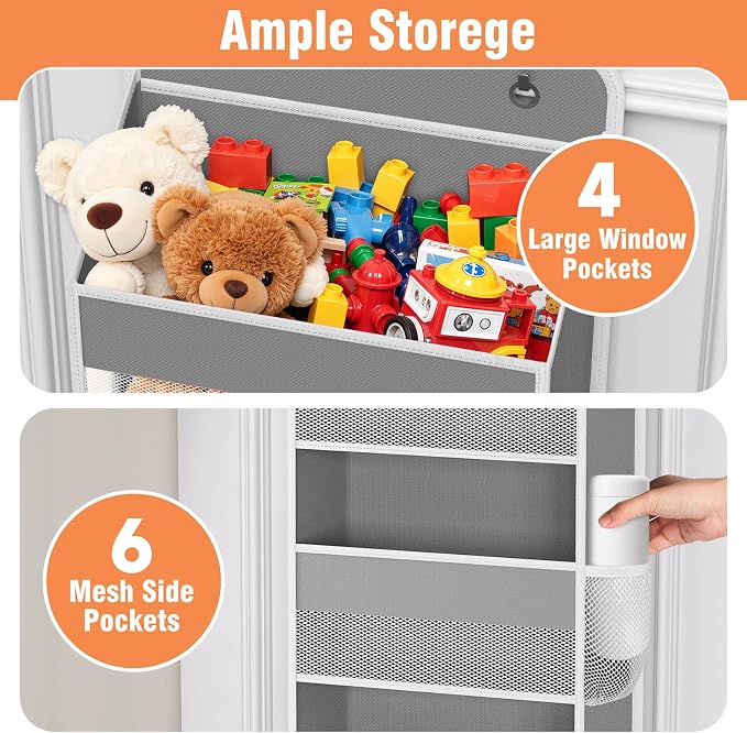 Over The Door Organizer Storage Large Capacity Hanging Bedroom Storage | 4 Shelves, 40 LB Capacity, Foldable Mesh Design, Clear Window, Sturdy, Large Storage Organizer for Nursery, Pantry & Closet - Image 4