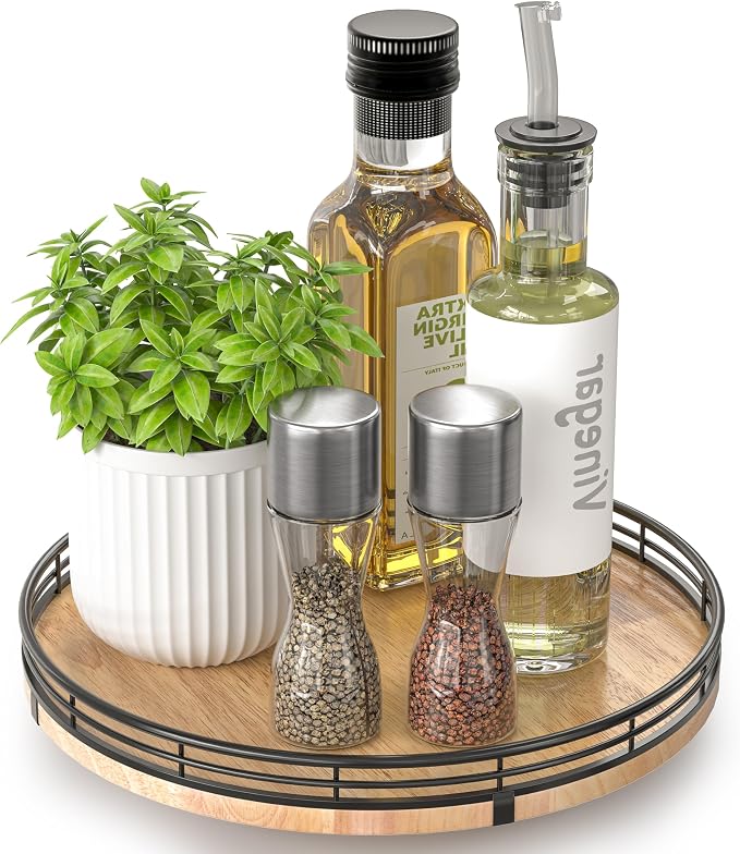 AMH 10-Inch Farmhouse Oak Lazy Susan Organizer for Cabinet by AMH