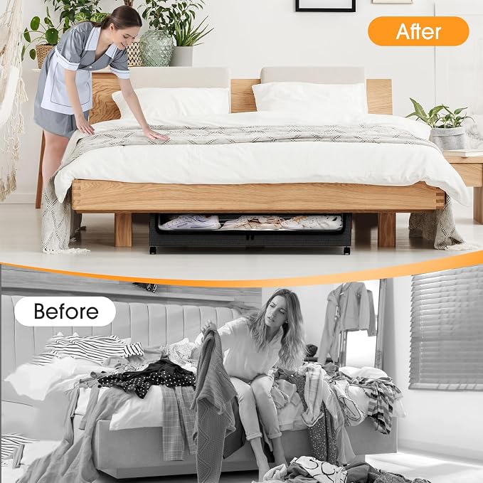 Under Bed Storage with Wheels 1Pack Storage Containers with Clear Window | Under Bed Drawers Rolling Under Bed Storage for Clothes,Shoes, Blankets (30.71 x 16.93 x 6.69 in, Black) - Image 5