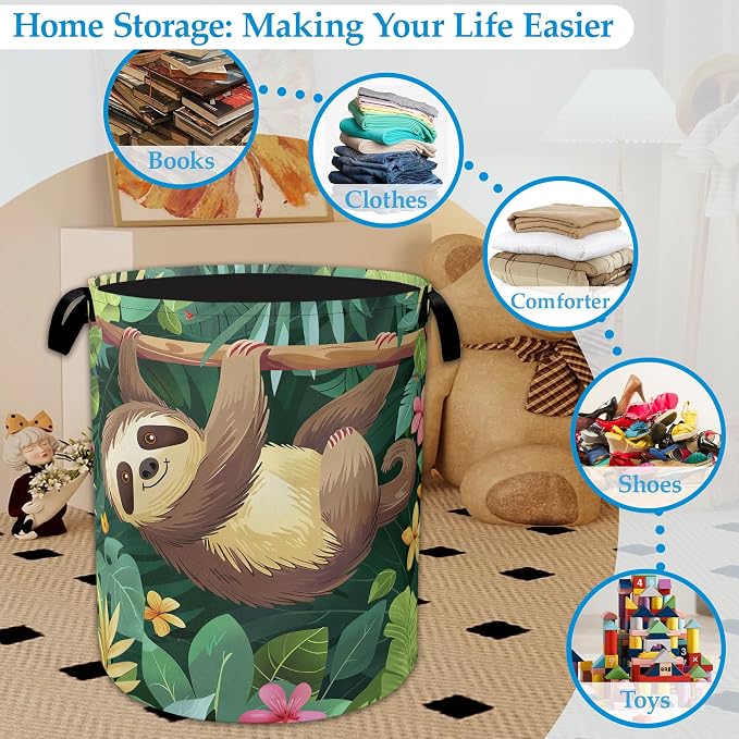 Palm Sloth Laundry Basket Collapsible Laundry Hamper Oxford Storage Bin for Clothes Storage, Organizer, Books and Sundries 16" X 20.8" - Image 5