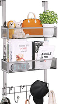Consumest Over The Door Hooks Organizer - 3 Tier Door Hanger with 9 Coat Hooks & 2 Mesh Basket, Back Storage Organizer Hanging Towels for Bathroom, Bedroom, Sand Nickel by Consumest