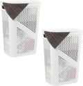 Mind Reader 60L Slim Laundry Hamper, Clothes Basket, Lid, Ventilated, Plastic, Set of 2, White by MindReader