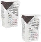 Mind Reader 60L Slim Laundry Hamper, Clothes Basket, Lid, Ventilated, Plastic, Set of 2, White by MindReader