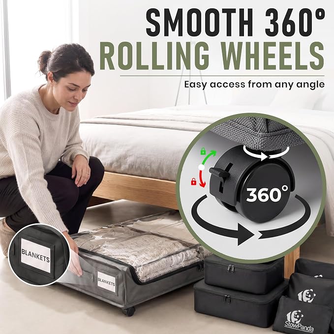 60L Under Bed Storage with Wheels, With 6 Travel Bags, 2-Pack, Light Gray - Image 6