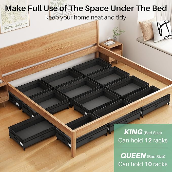 Kitstorack 2Pack Height-adjustable Under Bed Storage with Wheels, Under Bed Storage Containers,Under Bed Shoe Storage Organizer with Clear Window&Label, Suitable for Clothes Storage, Black - Image 8