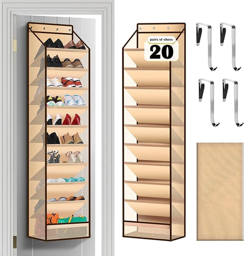 10 - Pocket Over - the - Door Hanging Shoe Organizers & Rack, Made of Sturdy 600D Oxford + Non - Woven Fabric, Space - Saving Storage for Shoes, Boots & More (Cream-colored) by Cotohim