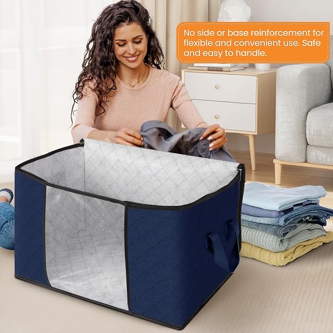 Fab totes 90L Clothes Storage, Foldable Thick Fabric Blanket Storage Bags | Foldable Containers with Zippers,Window and Handles for Organizing Bedroom, Closet, Comforter, Bedding,Dorm essentials - Image 3
