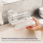 SWTYMIKI Sink Caddy Sponge Holder - Kitchen Sink Organizer with High Brush Holder for Countertop to Hold Dish Soaps and Sponges, Stainless Steel, White - Image 5