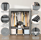 Portable Closet with Cover, 3 Hanging Rods and Side Pocket, Sturdy Free Standing Closet, Grey - Image 4