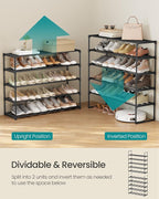 SONGMICS Shoe Rack, 10-Tier Shoe Organizer, Metal Storage Shelf | for Entryway, Upright or Upside Down, for 44-55 Pairs, Stackable, 11.8 x 36.2 x 68.1 Inches, Black ULSA011B01 - Image 5