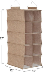 Household Essentials 10‑Pocket Hanging Shoe Organizer with Side‑by‑Side Canvas Storage and 2 Hooks for Support, Beige - Image 3