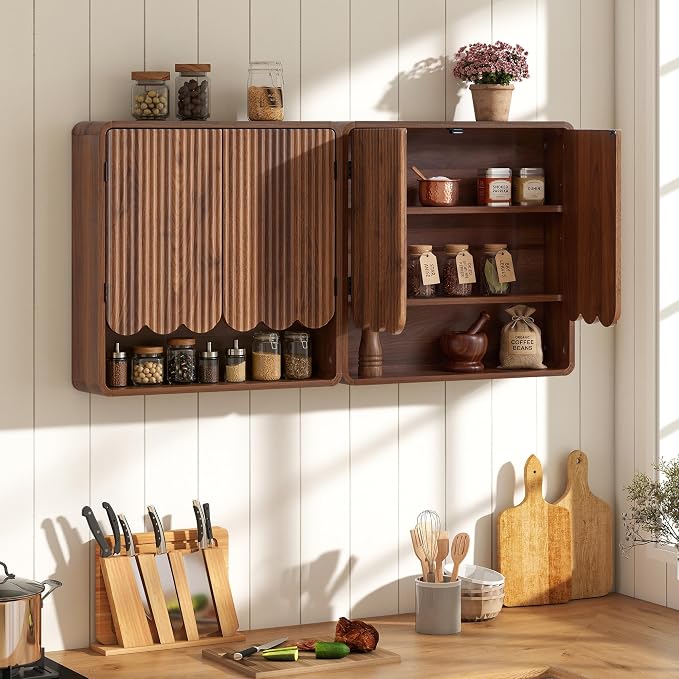 AVZEAR Fluted Bathroom Wall Cabinet Over the Toilet Storage Cabinet, Walnut - Image 7
