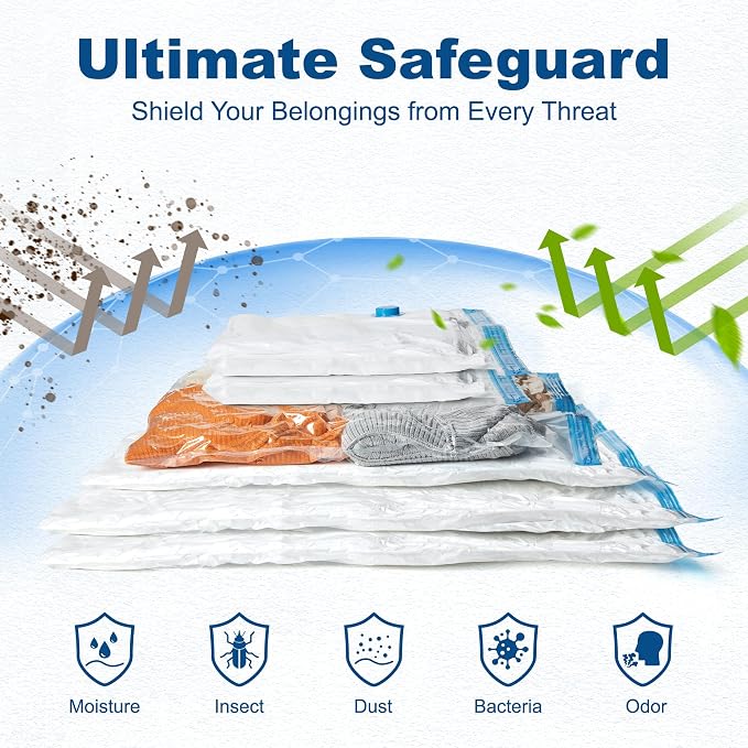 HOUSE DAY 10 Jumbo Vacuum Seal Bags For Clothing Travel, 80% Space Saving Travel Vacuum Bags with Electric Pump, Vacuum Storage Bags For Clothes, Comforters, Blankets, Moving, Reusable & Durable - Image 5