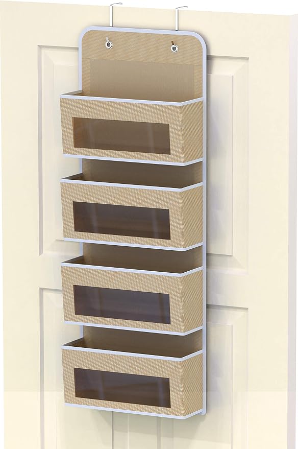Simple Houseware 4 Clear Window Pocket Over Door Hanging Organizer, Beige - Image 7
