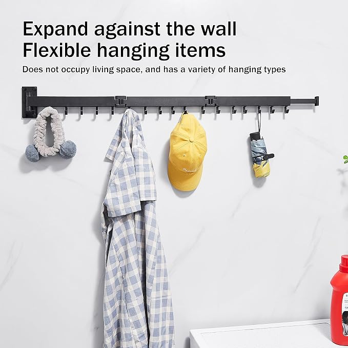 ZdwCyl Clothes Drying Rack Wall Mounted,Laundry Rack Wall Wount,Drying Rack Clothing for Laundry,Retractable Dryer Racks,Wall Mounted Drying Rack Collapsible, Black, Sandy Coating,3z-b01 - Image 4
