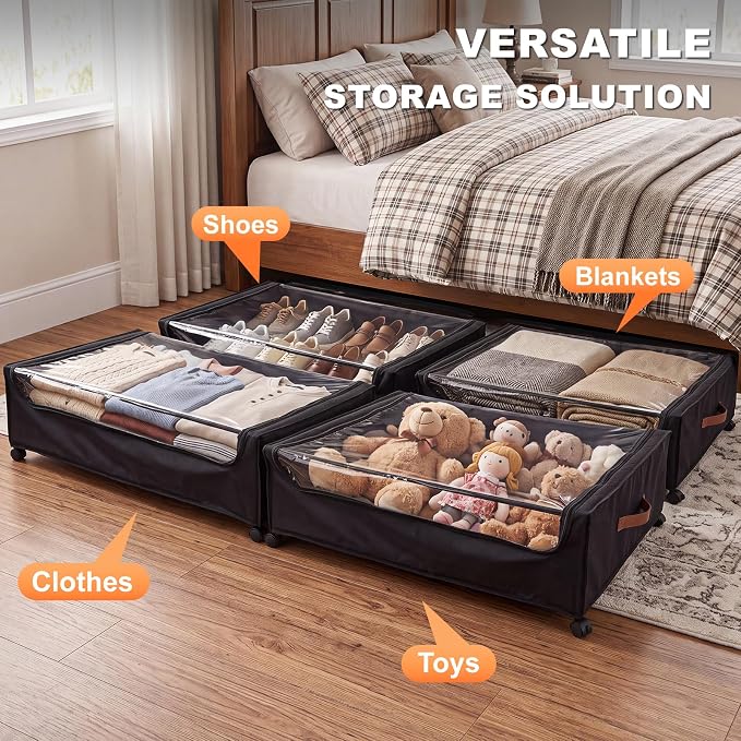 100L Extra Large Under Bed Storage with Wheels, 9.5" Extra Tall Storage Box - Image 8
