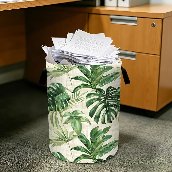 Tropical Palm Leaves Hawaiian Leaf Laundry Basket Foldable Laundry Hamper With Handles Clothes Storage Bucket Organizer Laundry Bag For Bedroom Bathroom Laundry Storage 19.6 x 15.7 - Image 7