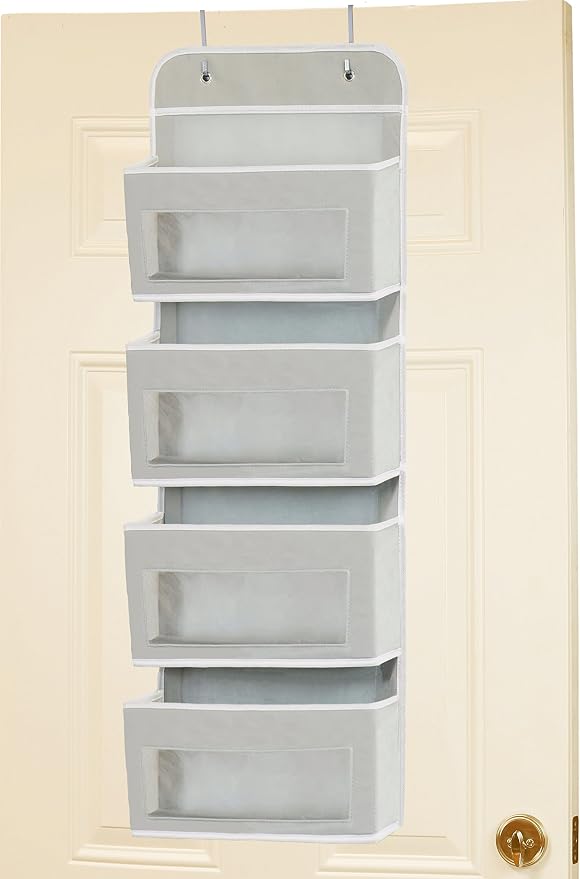 Simple Houseware 4 Clear Window Pocket Over Door Hanging Organizer, Gray - Image 7