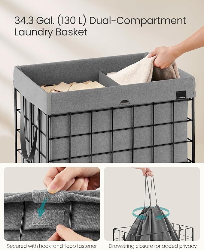 SONGMICS Laundry Hamper, Collapsible, 34.3 Gal. (130L) - Image 3