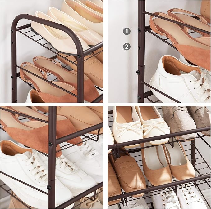 SONGMICS 3-Tier Stackable Metal Shoe Rack, Holds Up to 12 Pairs of Shoes | Shoe Organizer for Closet, Entryway, and Small Spaces, with Adjustable Slanted Shelves, Bronze, DAVIAN Collection ULMR066A01 - Image 5