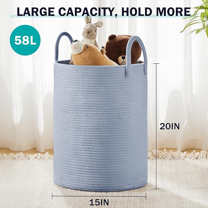 YOUDENOVA Cotton Rope Laundry Hamper Basket, 58L Blanket Basket for Nursery - Image 3