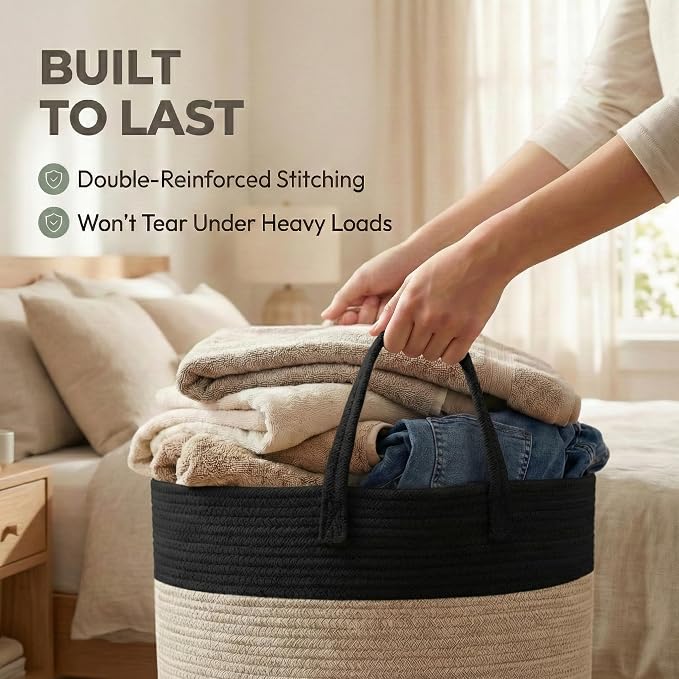 JMvicyroam 65L Extra Large Machine Washable Cotton Rope Blanket Basket - Image 6