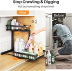 PXRACK Under Sink Organizer, Adjustable Height, 2 Tier Pull Out Under Cabinet Organizer, Slide Out Thickened Metal Under Sink Storage for Kitchen Bathroom Laundry Pantry Cabinet, Black, Large-2-Pack - Image 4
