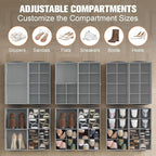2 Pack Shoe Organizer for Closet,Foldable Shoe Storage Organizer with Adjustable Dividers, Shoe Storage Box with Clear Cover, Fits up to 16 Pairs, Gray - Image 2