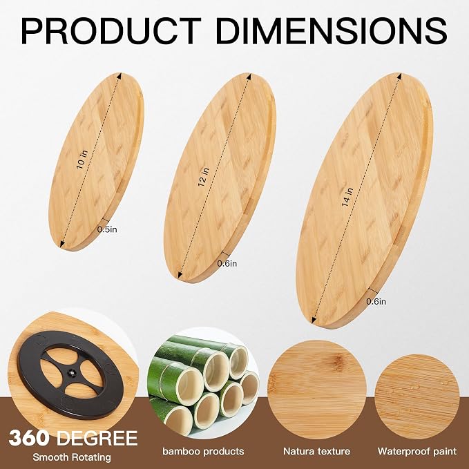 10in Bamboo Lazy Susan Turntable Organizer and Spinner Storage - Image 2