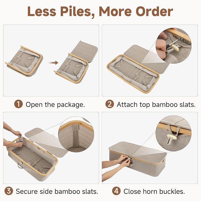 StorageWorks 7" Low Profile Underbed Storage Containers with Bamboo Frame | Strong Frame Resists Sagging, Buckle Flip-Top Lid, Fabric Handles, Foldable Stackable Design, for Dorms, Bedrooms & Closets - Image 8