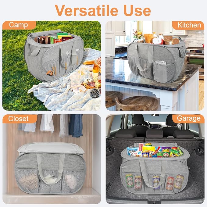 Collapsible Laundry Baskets with Lid, Foldable Laundry Basket with Pockets, Pop Up Laundry Hamper with Dual Handles, 99L Sturdy Hampers for Clothes, Groceries, Supplies, Tools, Grey - Image 7