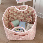 Quilted Fabric Storage Basket with Handles & Pocket, Foldable Laundry Hamper Boho Floral Print Organizer Bin for Home, Picnic, Office 12"x10"x10" (A-4) - Image 2