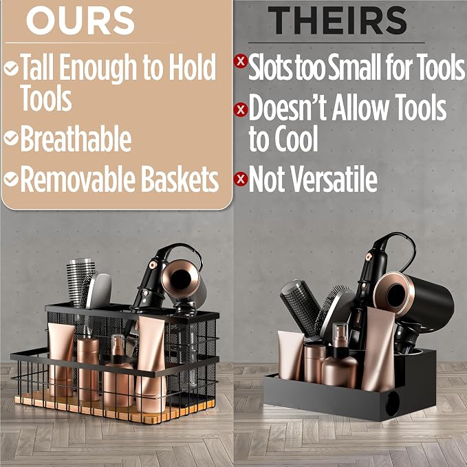 Hair Tool Organizer Countertop, Breathable Metal & Bamboo, Heat-Resistant - Image 5