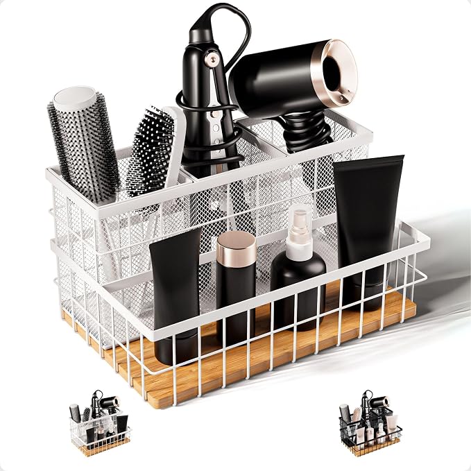 Hair Tool Organizer Countertop, Breathable Metal & Bamboo, Heat-Resistant by HBDesignCo