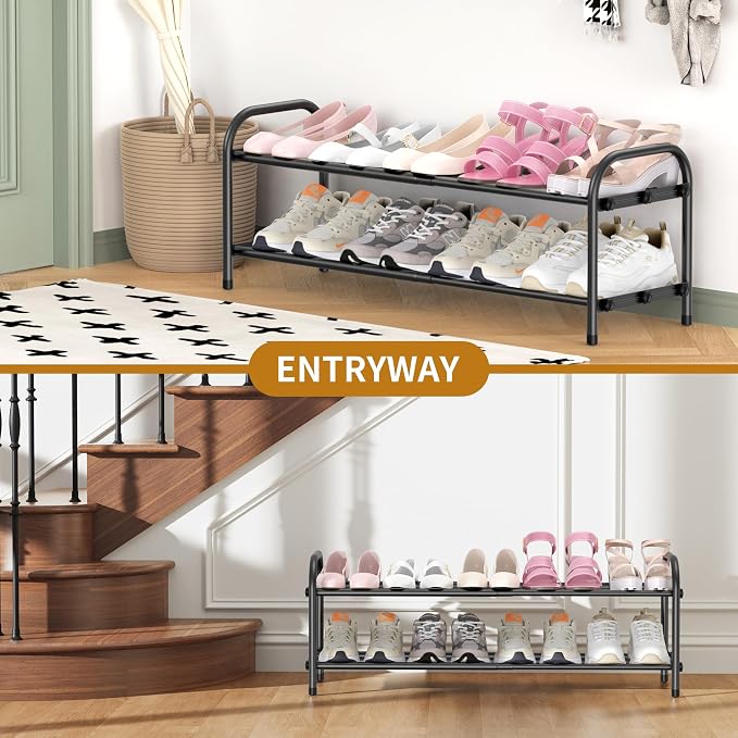 Hleelomi 2-Tier Metal Expandable Shoe Rack for Closet and Entryway, Black - Image 7