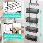HapiRm Over The Door Organizer - Hanging Door Organizer with 4 Metal Large Capacity Baskets and Adjustable Coat Hook for Bathroom Bedroom Kitchen Pantry Closet Cabinet - Image 5