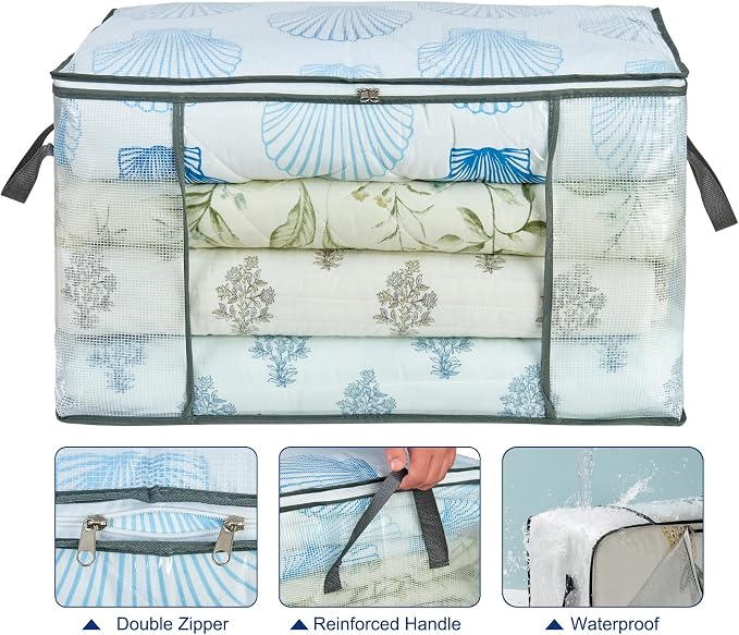 80L Clear Large Storage Bag for Clothes Comforters Blankets Pillows Bedding - Image 4