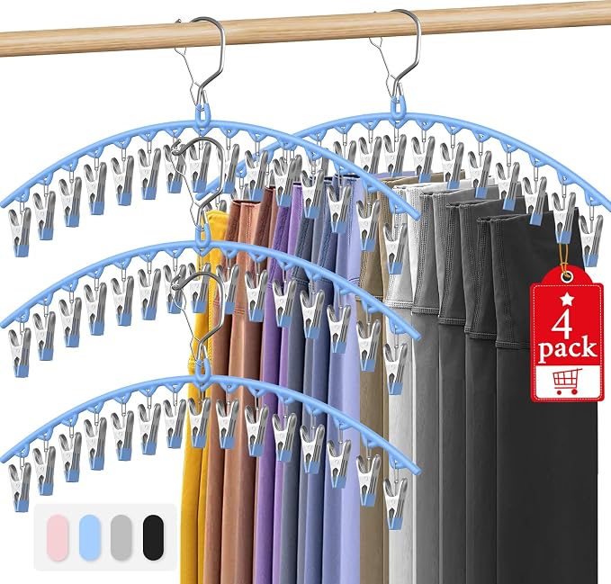 Upgrade Skirt Pants Hangers with Clips, Metal Legging Organizer for Closet with 15 Cilps Holds 60 Leggings/Shorts/Jeans/Skirts Pants Hangers Space Saving Closet Organizers and Storage, Blue 4Pack by Besslly