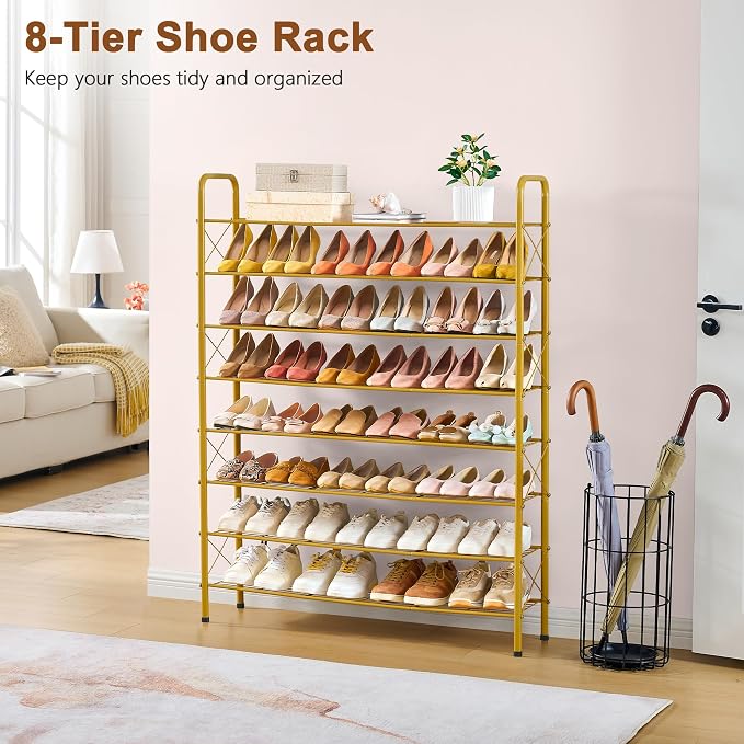 Hoctieon 8 Tier Shoe Rack for Closet, Durable Mesh Style Shoe Rack, Entryway Shoe Shelf, Shoe Storage Organizer for Hallway, Bedroom, Living Room, Wardrobe, Gold - Image 4