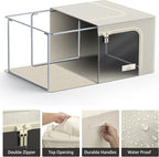 Sorbus Clothes Storage Bins, Clear Window & Handles (4 Pack, Beige) | Large foldable stackable boxes have easy-carry grips for bedding and linens in closets, bedrooms and laundry rooms. - Image 5