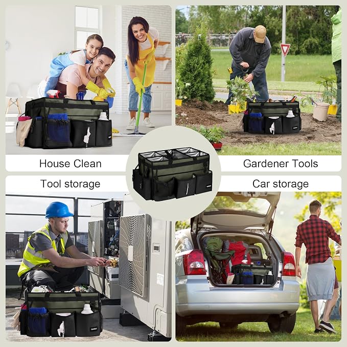 Extra Large Cleaning Caddy Bag with Built-In Support Board, Cleaning Tote Organizer with Removable Divider, Supply Carryall with Adjustable Shoulder Strap and Waist Belt for Cleaners & Housekeeper - Image 7
